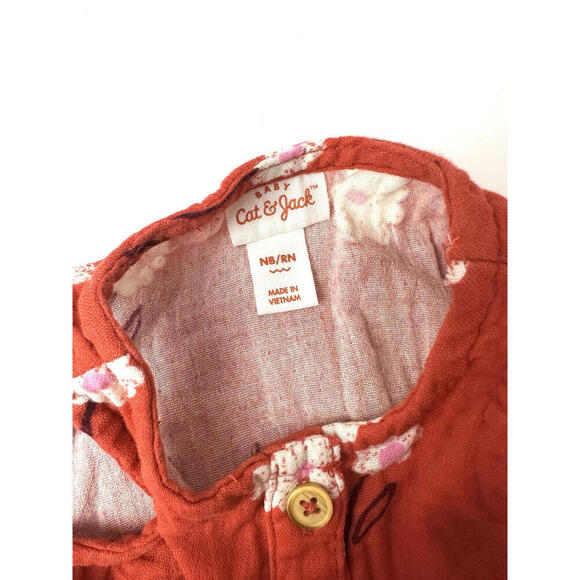 Cat & Jack Baby Girls Burnt Orange Floral Tank Romper Size - Newborn - Picture 4 of 6